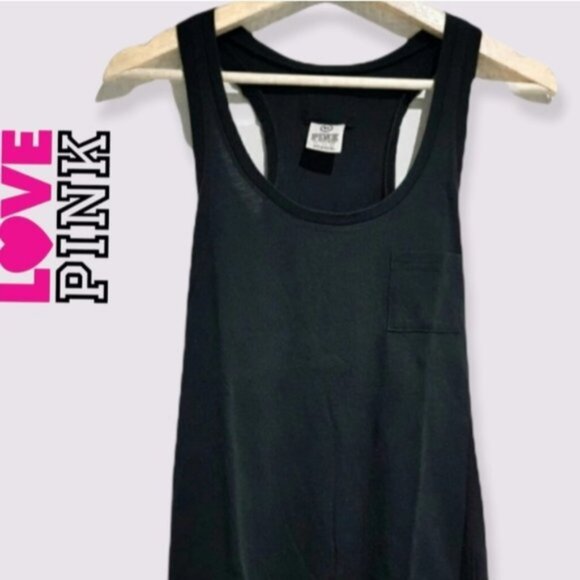 PINK VICTORIA'S SECRET•BLACK LOOSE FIT TANK•XS - Picture 2 of 6